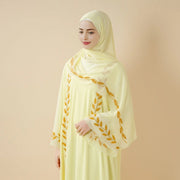 Elegant Crew Neck Long Sleeve Chiffon Abaya Dress with Matching Headscarf (AA230)